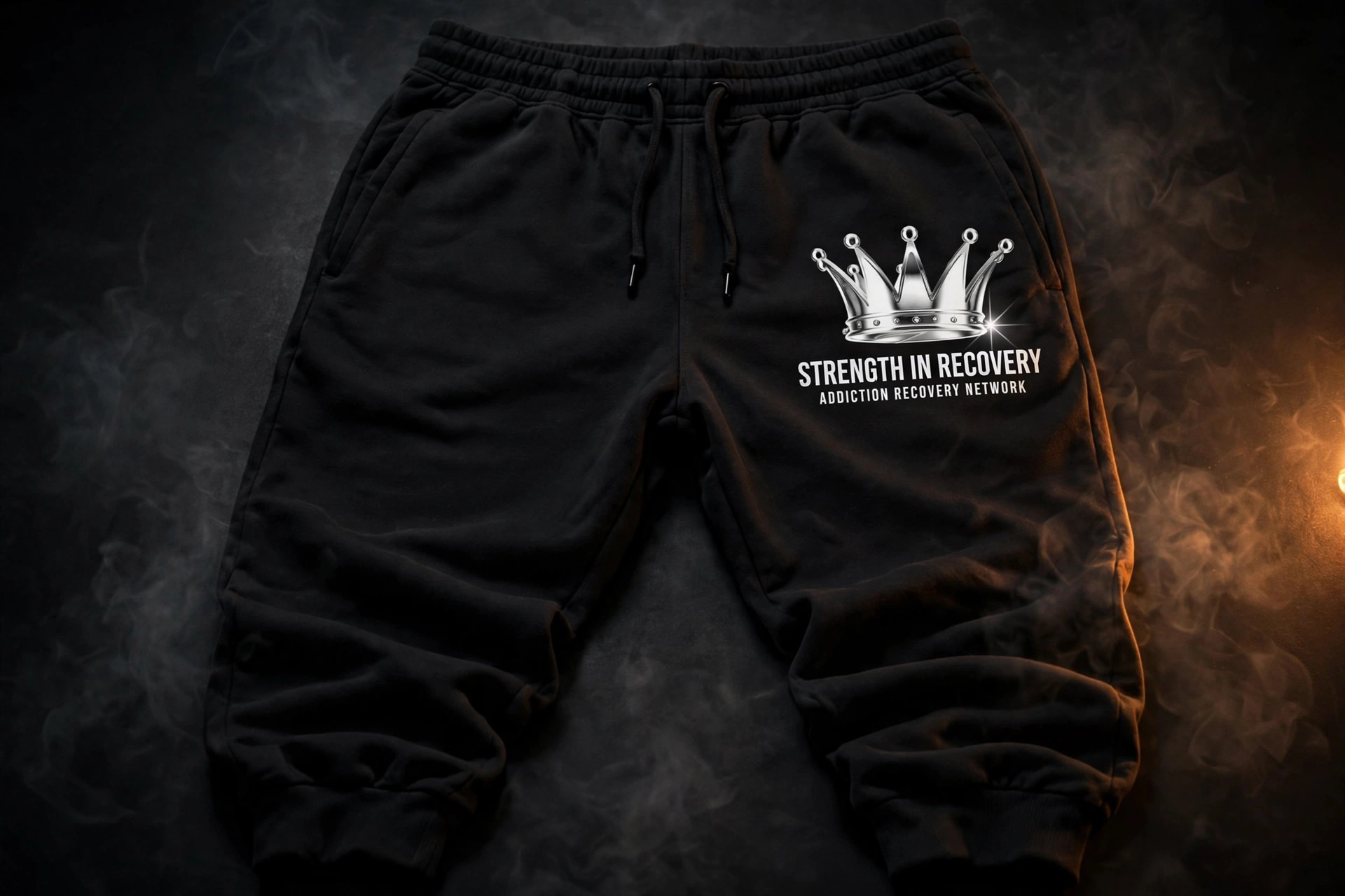 Strength in Recovery black jogger sweatpants with crown