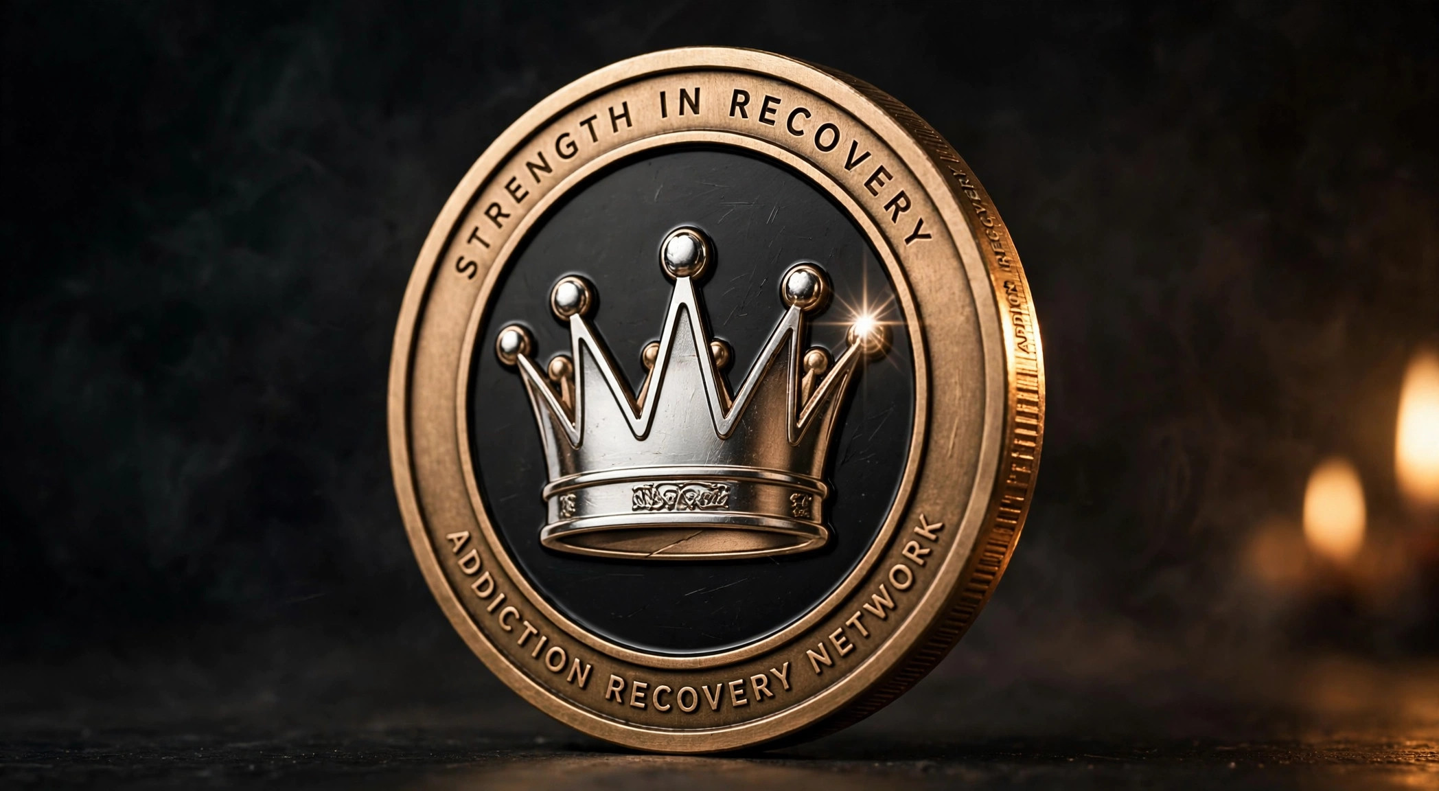 Strength in Recovery bronze sobriety medallion with crown